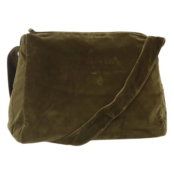 PRADA Shoulder Bag Velor Khaki Auth ep8096 - Picture 1 of 16